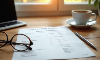 Bulletin de salaire français sur un bureau en bois avec lunettes et café