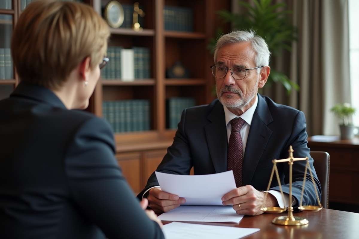 Homme inquiet discutant avec une avocate au bureau