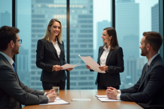 Femme d'affaires confiante présente une proposition financière