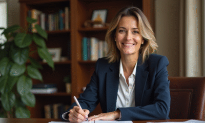 Femme professionnelle écrivant dans un bureau élégant