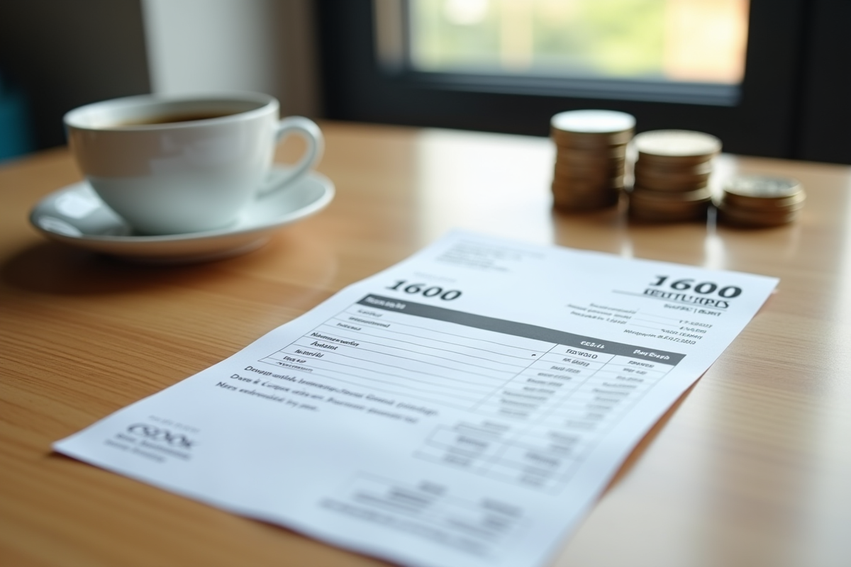 Fiche de paie avec salaire net de 1600 euros sur bureau moderne