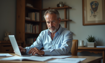 Homme d'affaires méditant dans un bureau à domicile