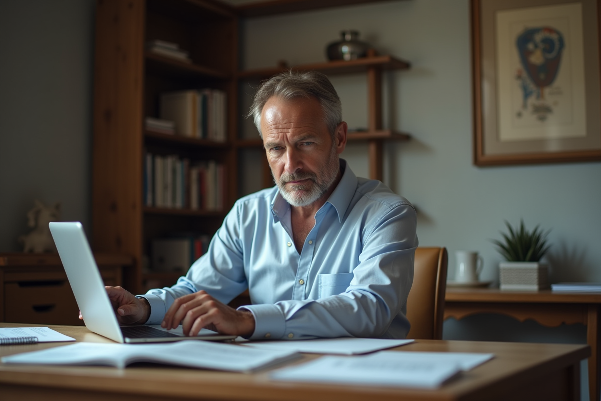 Homme d'affaires méditant dans un bureau à domicile