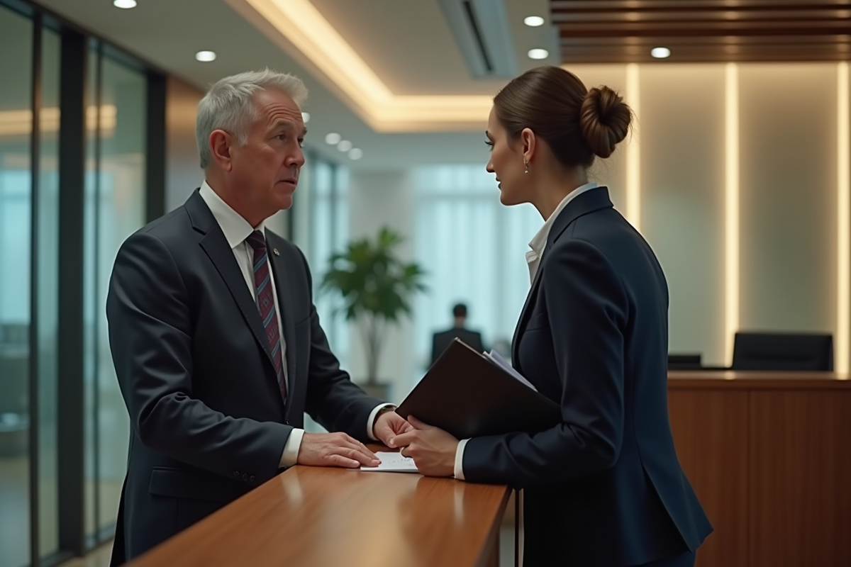 Homme en costume discutant avec conseiller bancaire