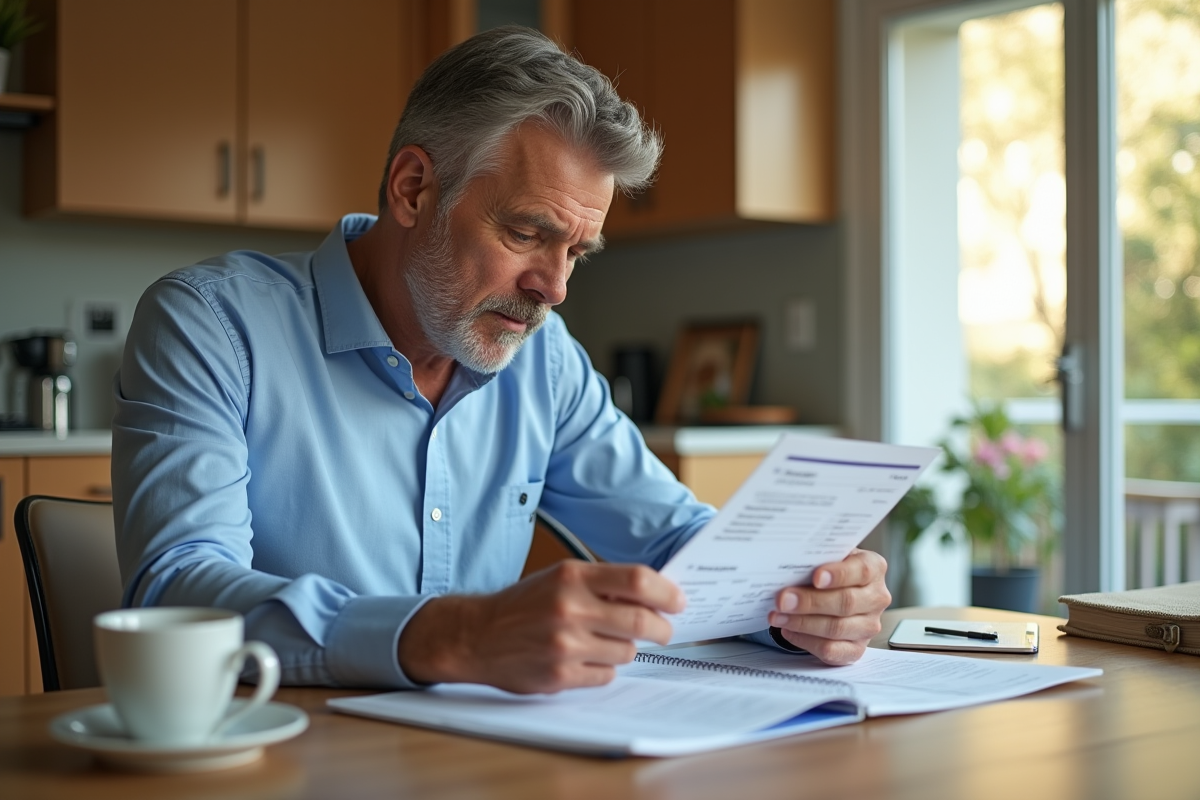 Homme examine brochures d