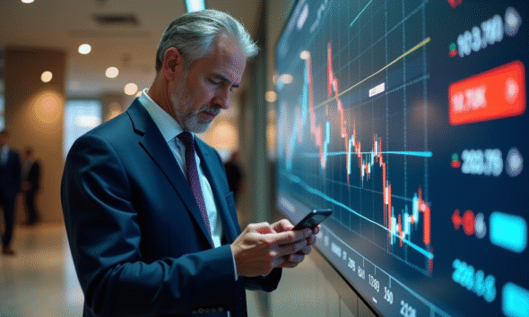 Homme d'affaires regardant l'écran de cryptomonnaie