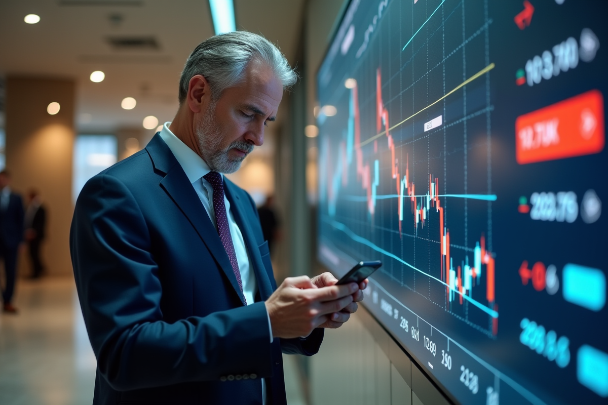 Homme d'affaires regardant l'écran de cryptomonnaie