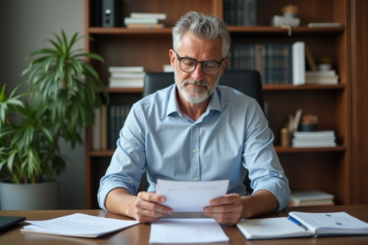 Homme d âge moyen classant ses documents financiers