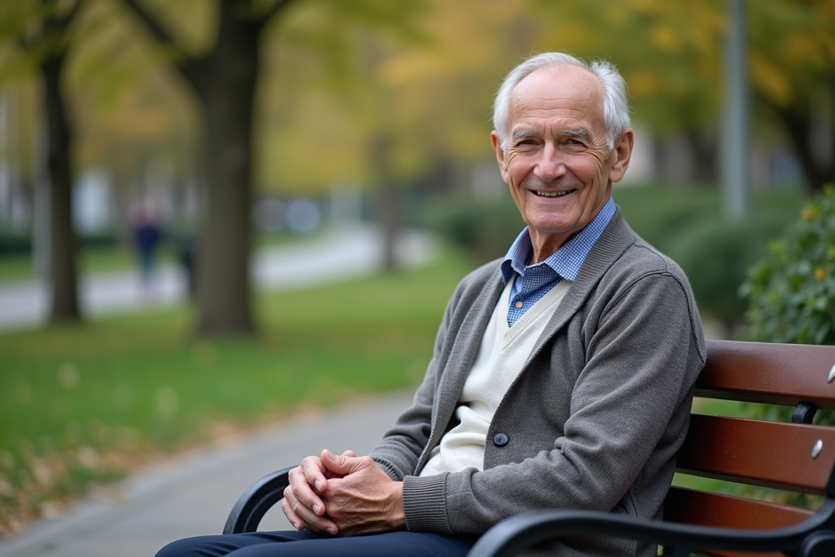 Homme âgé relaxant sur un banc dans un parc