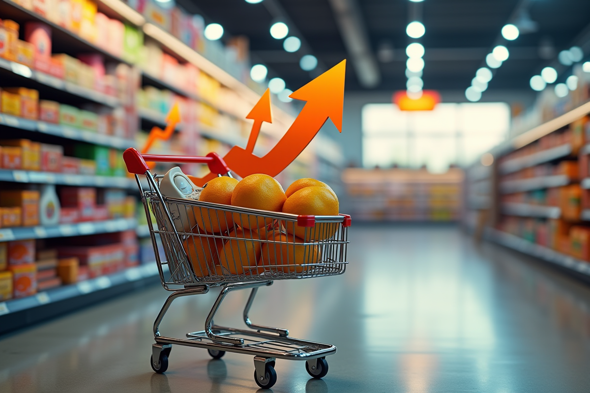 Panier rempli de produits populaires dans un supermarche lumineux